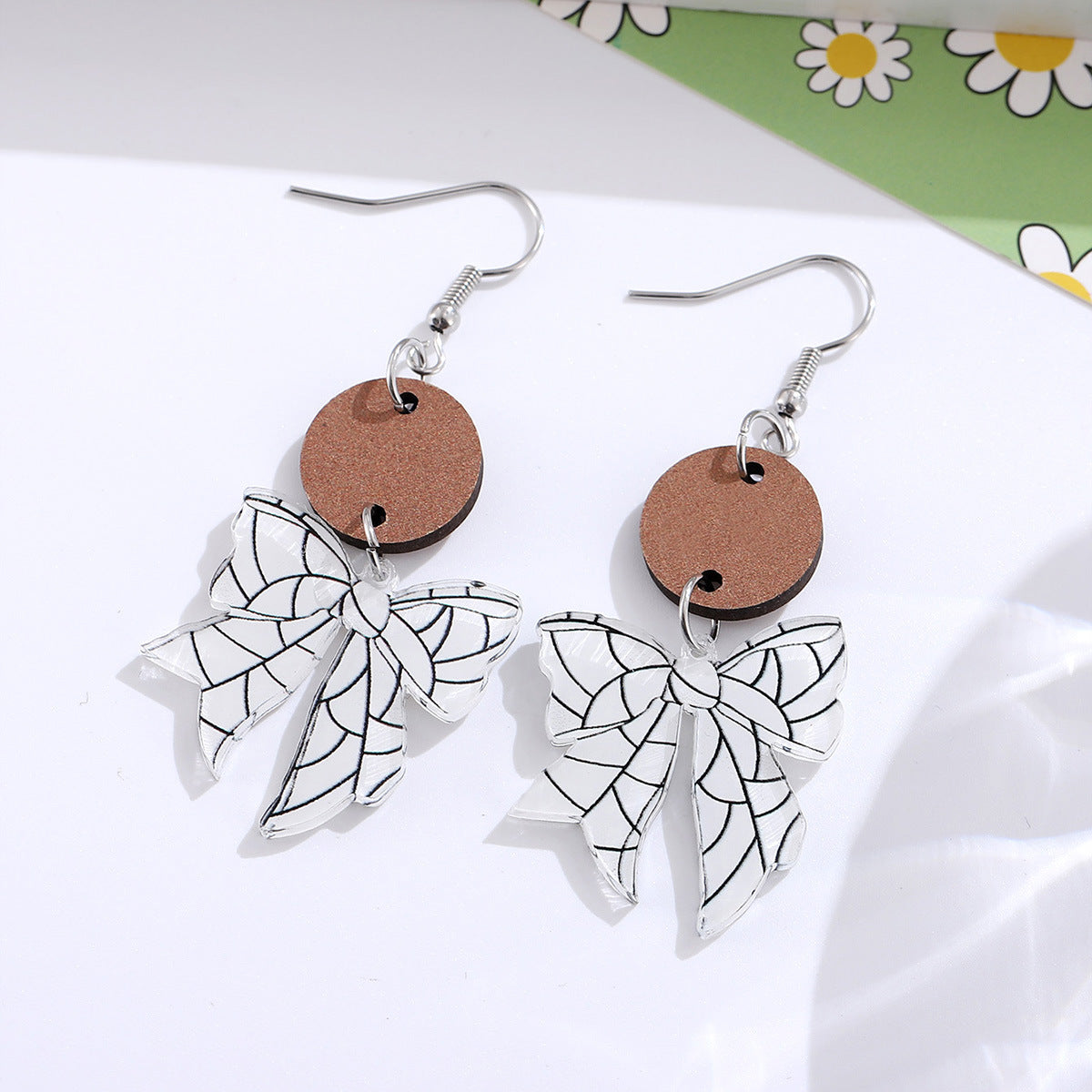 Wholesale New Sports Style Ball Bow Round Pieces Stitching Pendant Earrings Acrylic Earrings Gift